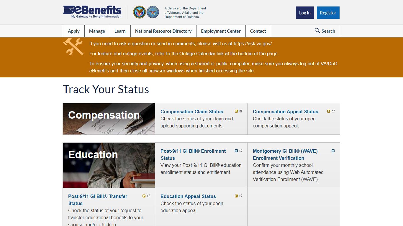 Track Your Status - VA/DoD eBenefits - Veterans Affairs
