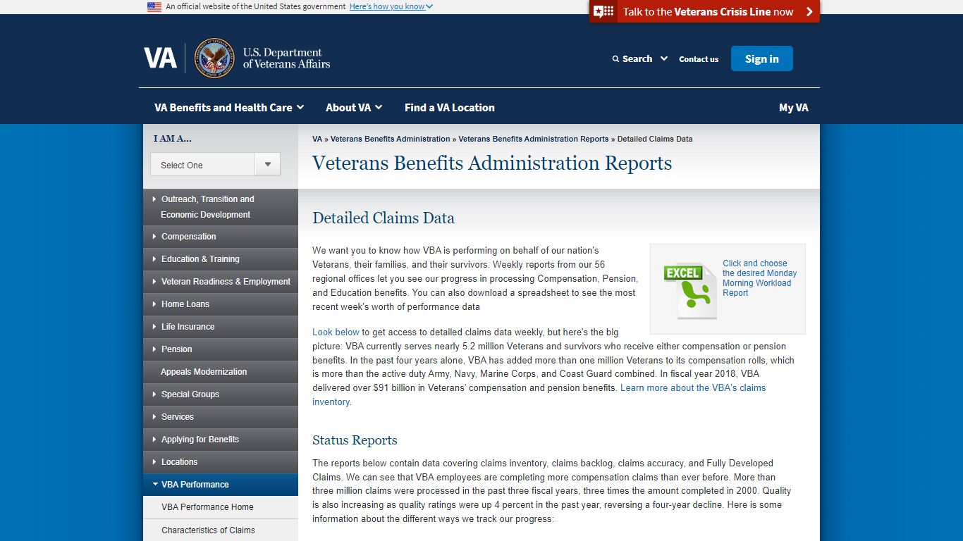 Detailed Claims Data - Veterans Benefits Administration Reports